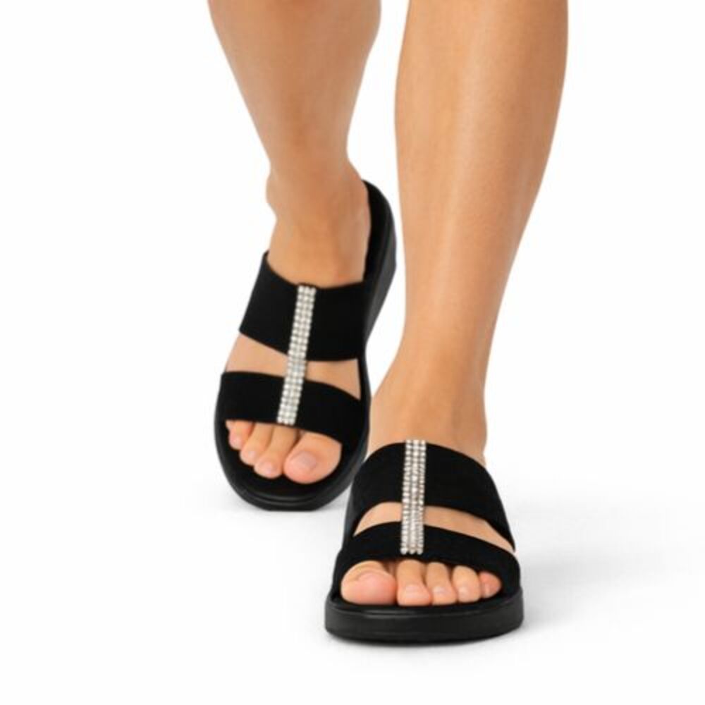 Avon 2.5" Wedge Slides Black w/Rhinestone Trim Size 9 Soft Comfortable